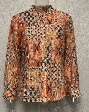 Ruby Rd. Blouse Abstract Geometric Boho Art To Wear Button Up Orange Plus S 18